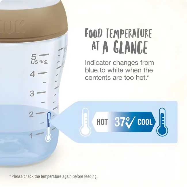 Biberon Nuk Perfect Match Sticla 120 ml Control Temperatura Tetina Silicon S, Curcubeu