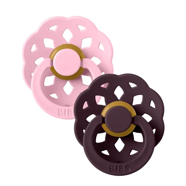 Bibs - set 2 suzete boheme latex, tetina rotunda, 0 luni +-baby pink/plum bbb230246