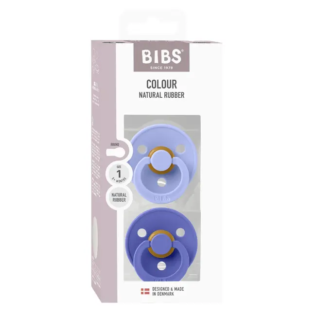 Bibs - set 2 suzete colour latex, tetina rotunda, 0 luni +-hush/grape bbb110472