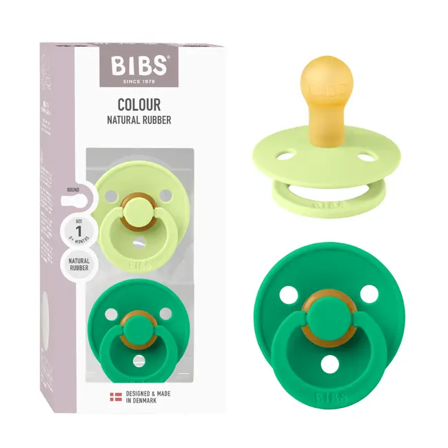 Bibs - set 2 suzete colour latex, tetina rotunda, 0 luni +-matcha/cactus bbb110473