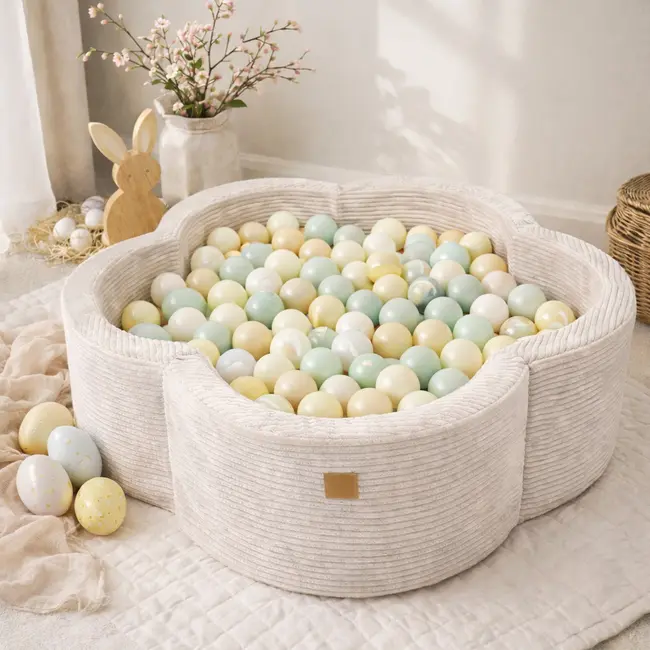 Piscina Cu Bile Meowbaby   Spring Blossom ,   Aesthetic Ecru Flower, Spuma Moale, Ecru, Personalizabila Cu 200 Bile Incluse Pjbbafbh00-1831