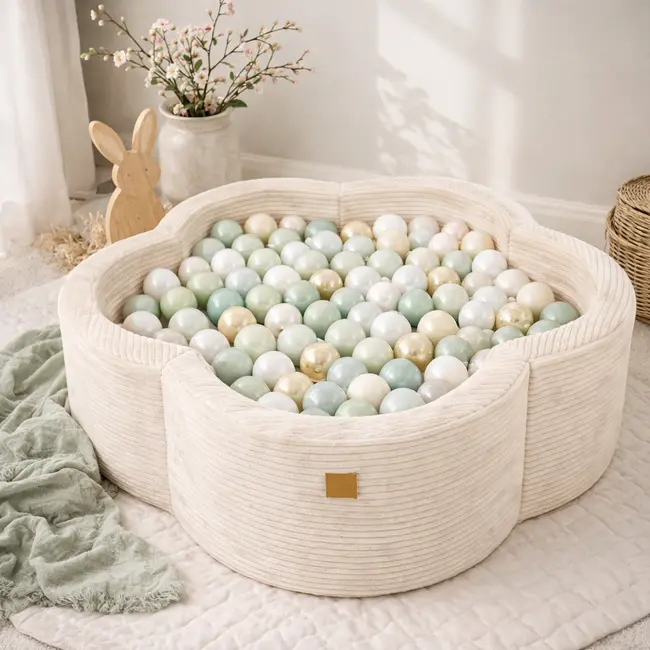 Piscina Cu Bile Meowbaby   Vanilla Sage ,   Aesthetic Vanilla Flower, Spuma Moale, Ecru, 200 Bile Incluse Pjbbafw00-5363