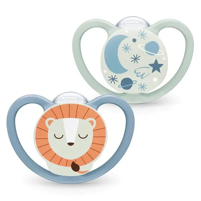Suzeta Nuk Space Night Silicon 6-18 luni, Set 2 Bucati, Leu