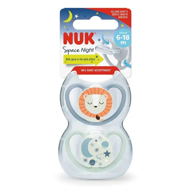 Suzeta Nuk Space Night Silicon 6-18 luni, Set 2 Bucati, Leu