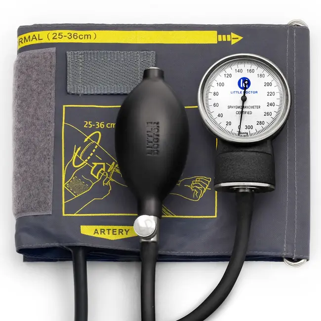 Tensiometru mecanic Little Doctor LD 70, profesional, manometru din metal, dimensiune manseta 25 ,   36 cm, inel de fixare metalic, fara stetoscop, Negru Gri BITld70