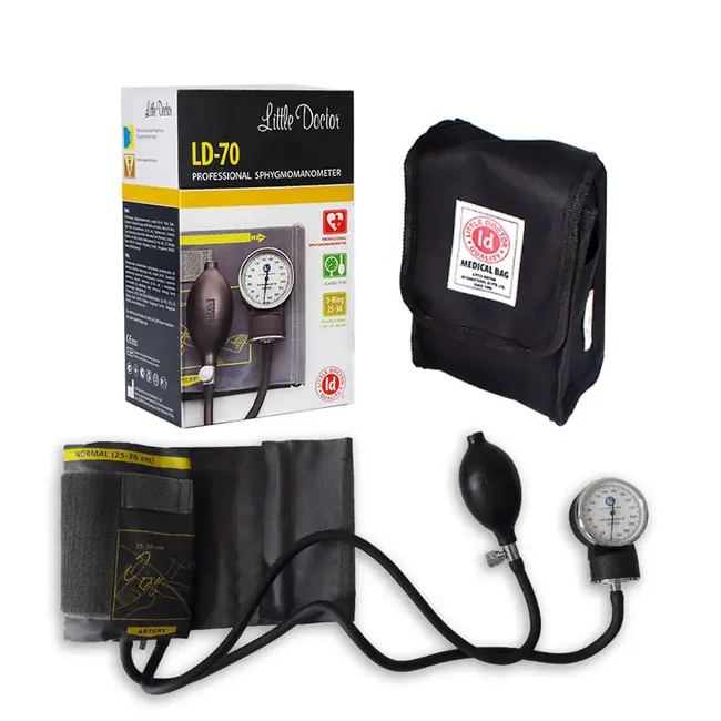 Tensiometru mecanic Little Doctor LD 70, profesional, manometru din metal, dimensiune manseta 25 ,   36 cm, inel de fixare metalic, fara stetoscop, Negru Gri BITld70