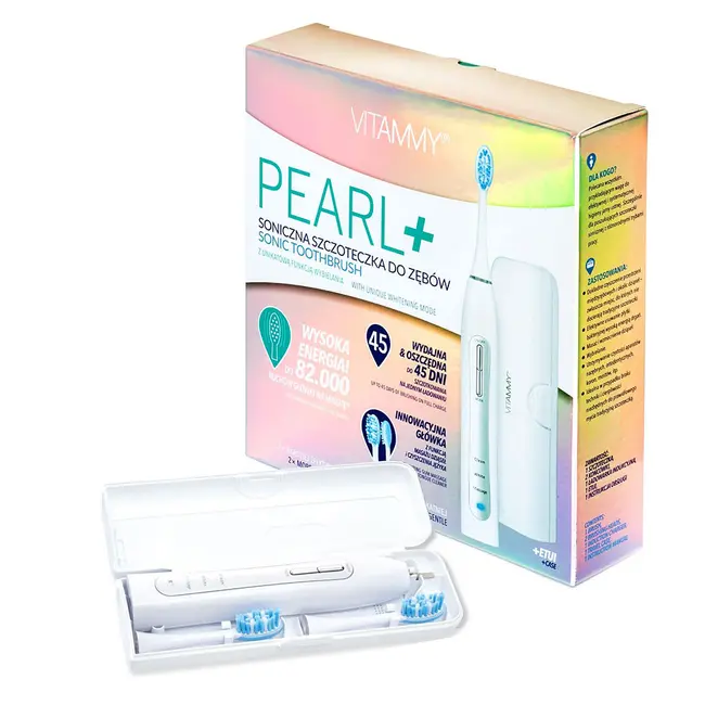 Periuta de dinti electrica VITAMMY Pearl+, 82000 vibratii min, 3 moduri de periaj, 2 capete incluse, Alb BITpearlplus