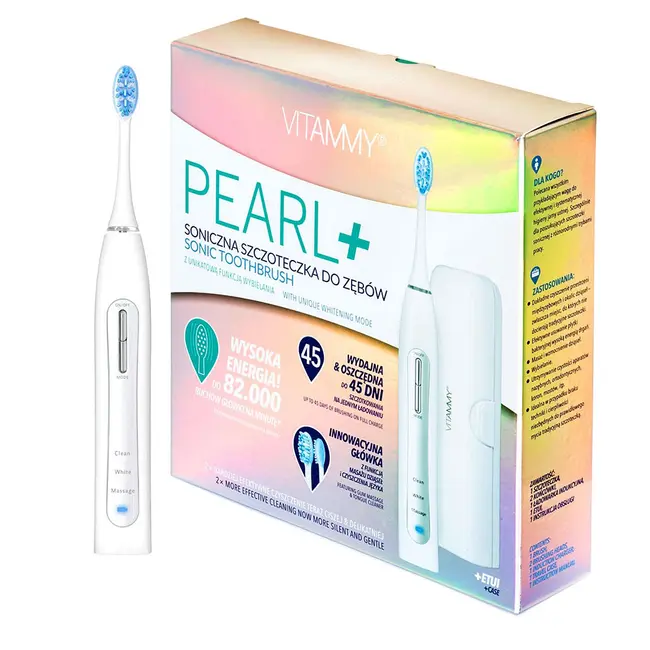 Periuta de dinti electrica VITAMMY Pearl+, 82000 vibratii min, 3 moduri de periaj, 2 capete incluse, Alb BITpearlplus