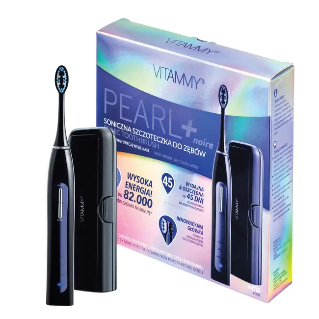 Periuta de dinti electrica VITAMMY Pearl+ Noire, 82000 vibratii min, 3 moduri de periaj, 2 capete incluse, Negru BITpearlnoir