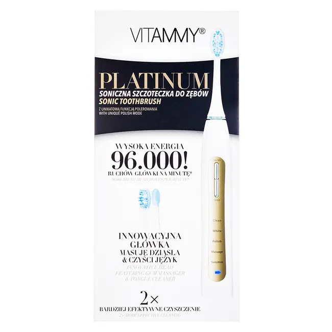 Periuta de dinti electrica VITAMMY Platinum, 96000 vibratii min, 5 moduri de periaj, 2 capete incluse BITplatinum2