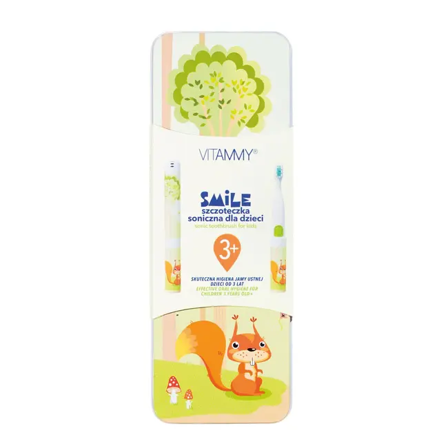 Periuta de dinti electrica VITAMMY Smile, pentru copii 3 +, cutie travel, Animatie Veverita, Alb Vernil, TB8041W BITsmileveverita