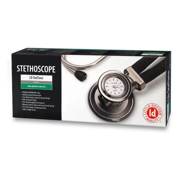 Stetoscop Little Doctor LD SteTime cu ceas, 2 tuburi, lungime tub 56cm, Negru Inox BITstetime