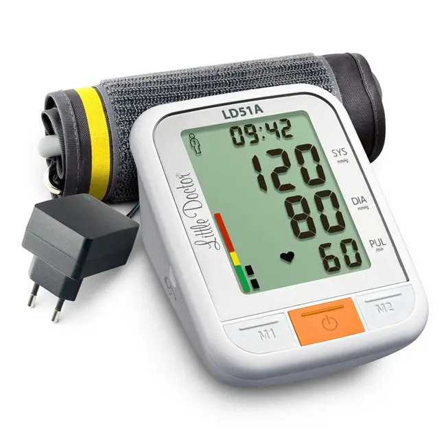 Tensiometru electronic de brat Little Doctor LD 51a, afisaj XXL, detector aritmie, indicator WHO, afisare data si ora, adaptor priza inclus, Alb Gri BITld51a