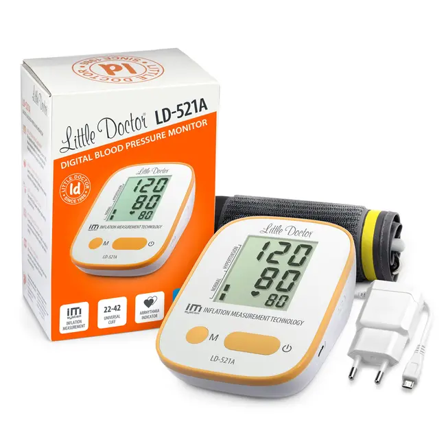 Tensiometru electronic de brat Little Doctor LD-521A, adaptor inclus, Algoritm IMS, memorare 90 de valori, manseta 22 - 42 cm BITld521a