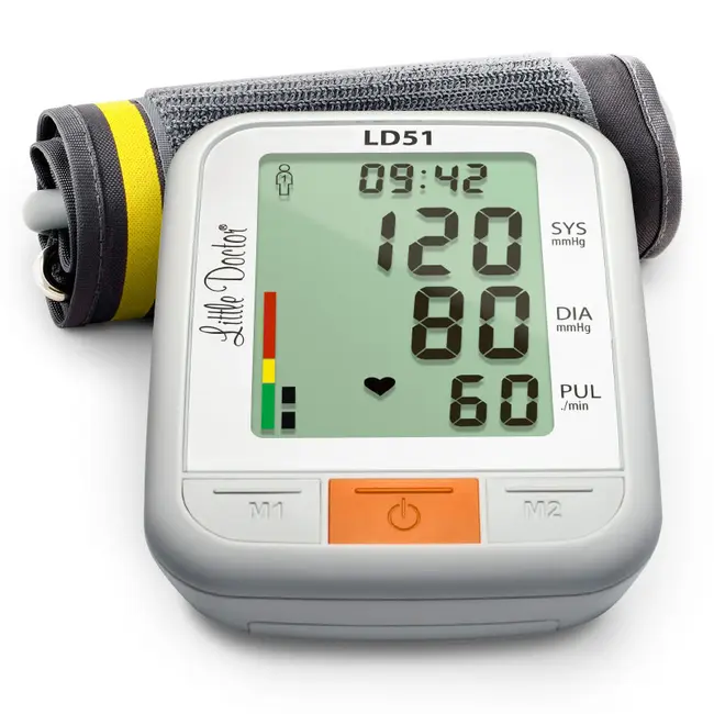 Tensiometru electronic de brat Little Doctor LD51, afisaj XXL, detector aritmie, indicator WHO, afisare data si timp, Alb Gri BITLD51