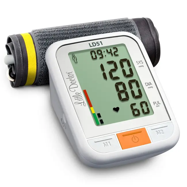 Tensiometru electronic de brat Little Doctor LD51, afisaj XXL, detector aritmie, indicator WHO, afisare data si timp, Alb Gri BITLD51