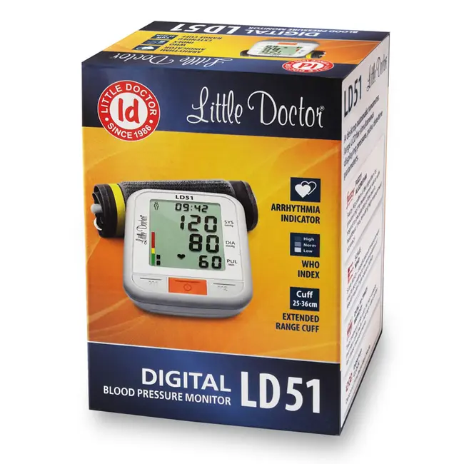 Tensiometru electronic de brat Little Doctor LD51, afisaj XXL, detector aritmie, indicator WHO, afisare data si timp, Alb Gri BITLD51