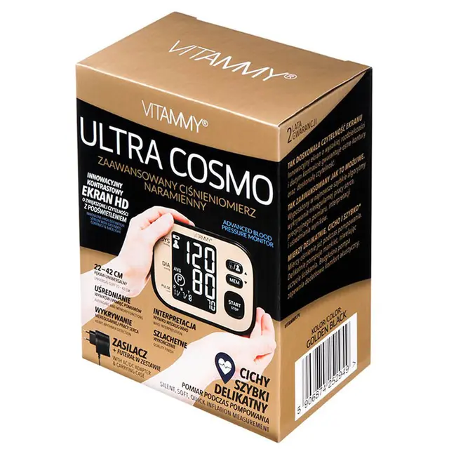Tensiometru electronic de brat VITAMMY Ultra Cosmo, manseta 22-42 cm, Negru Auriu BITutracosmonegru