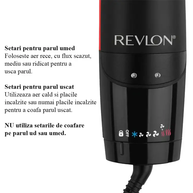 Aparat de coafat 2 in 1 Revlon One-Step Air Straight RVDR5330E, pentru uscare si indreptare, placi din Ceramica cu Turmalina infuzate cu ulei de argan, tehnologie AirPause, 6 setari BITRVDR5330E