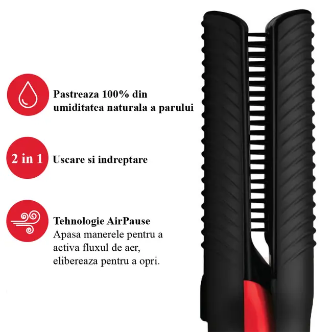 Aparat de coafat 2 in 1 Revlon One-Step Air Straight RVDR5330E, pentru uscare si indreptare, placi din Ceramica cu Turmalina infuzate cu ulei de argan, tehnologie AirPause, 6 setari BITRVDR5330E