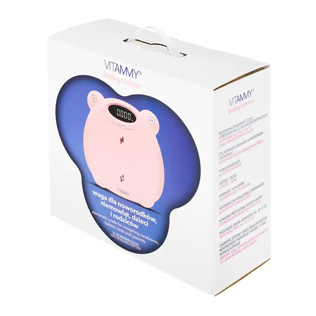 Cantar electronic Vitammy Babycinno, 4 in 1, pentru nou-nascuti, bebelusi, copii si adulti, tava detasabila, ecran LCD, greutate maxima 120 kg, Roz BITVitammybabycinnoroz