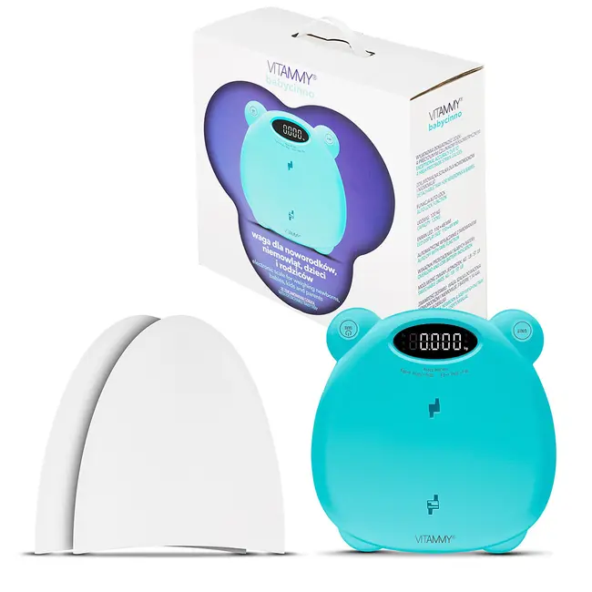 Cantar electronic Vitammy Babycinno, 4 in 1, pentru nou-nascuti, bebelusi, copii si adulti, tava detasabila, ecran LCD, greutate maxima 120 kg, Turcoaz BITVitammybabycinnoturcoaz