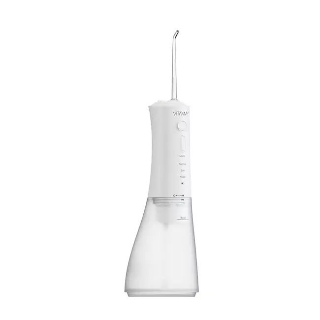 Irigator oral  dus bucal Vitammy Aquarius, 3 moduri de functionare, varf rotativ la 360 de grade, 4 duze, capacitate rezervor 320 ml, Alb BITvitammyaquarius