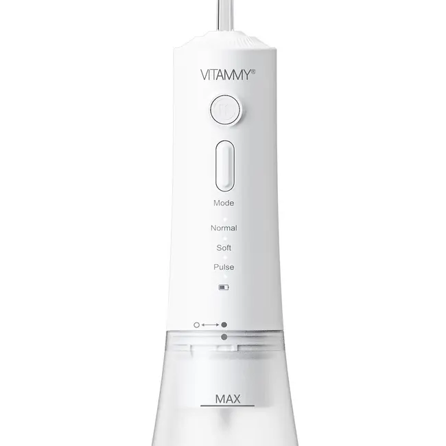 Irigator oral  dus bucal Vitammy Aquarius, 3 moduri de functionare, varf rotativ la 360 de grade, 4 duze, capacitate rezervor 320 ml, Alb BITvitammyaquarius