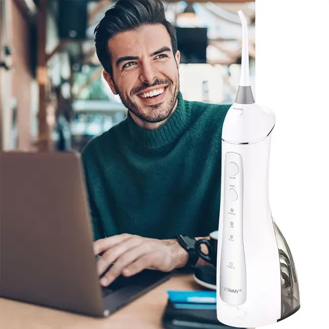 Irigator oral  dus bucal Vitammy Hydra, profesional, 3 moduri de functionare, rezistent la apa, 2 duze, Alb BITVitammyHydraalb