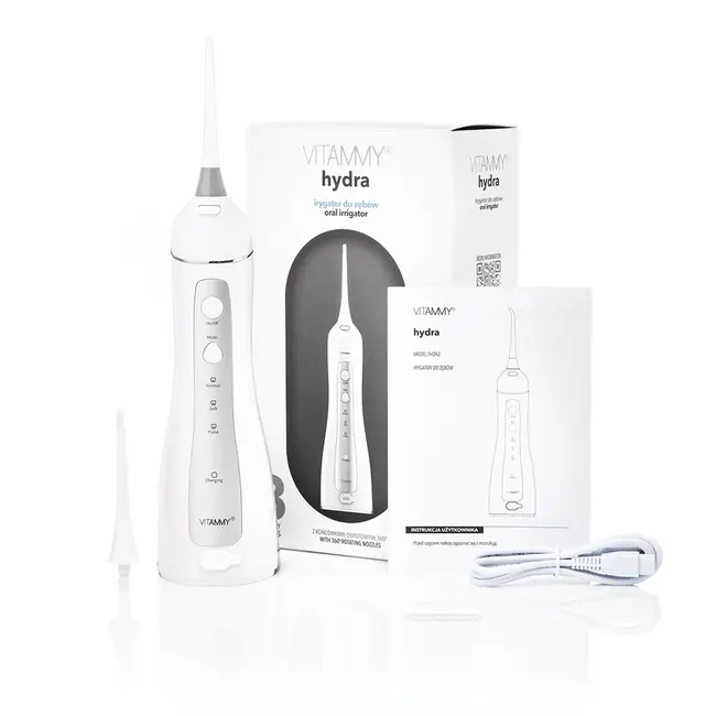 Irigator oral  dus bucal Vitammy Hydra, profesional, 3 moduri de functionare, rezistent la apa, 2 duze, Alb BITVitammyHydraalb