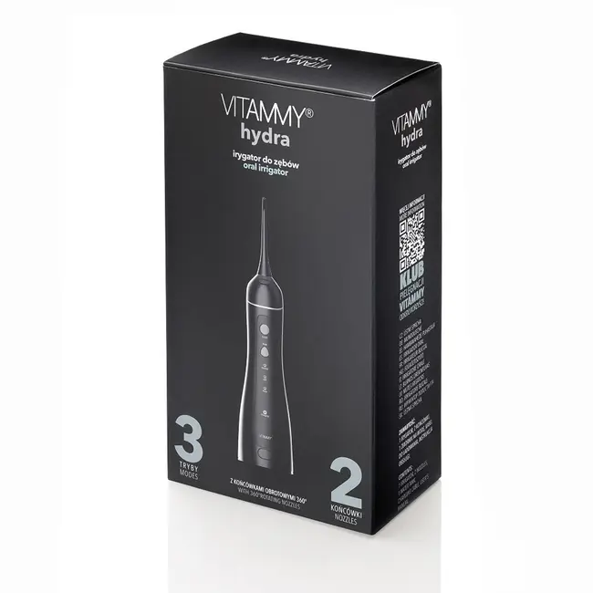 Irigator oral  dus bucal Vitammy Hydra, profesional, 3 moduri de functionare, rezistent la apa, 2 duze, Negru BITVitammyHydranegru