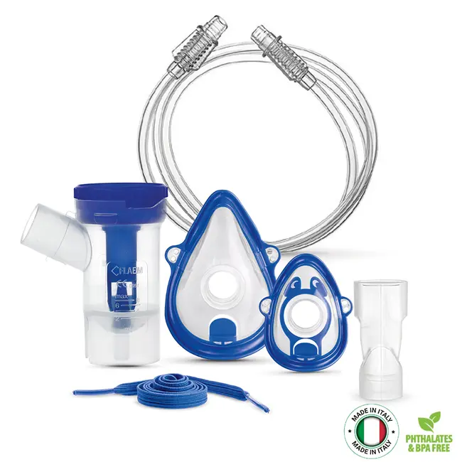Kit accesorii Flaem RF8 Full pentru aparate de aerosoli, masca copii si adulti, pahar de nebulizare, piesa bucala, furtun BITkitmicrofine