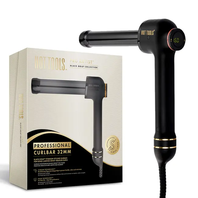 Ondulator Hot Tools Curlbar, Pro Artist Black Gold collection, 32 mm, 8 trepte de temperatura, invelis din titan, cronometru pentru bucle, HTCURL1110BG BITHTCURL1110BG