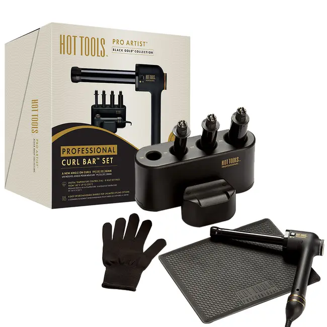 Ondulator multifunctional Hot Tools Curlbar Set, Pro Artist Black Gold collection, 4 capete detasabile de 19, 25, 32 si 38 mm, 8 trepte de temperatura, invelis din titan, HTCURLSETBGUKE BITHTCURLSETBGUKE