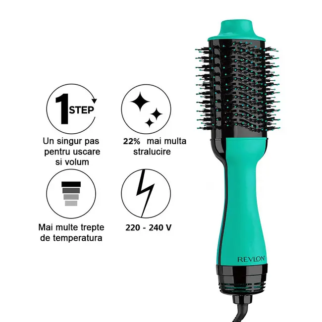 Perie electrica fixa REVLON One-Step Hair Dryer  Volumizer, RVDR5222TE TEAL, pentru par mediu si lung, Turcoaz BITRVDR5222TE