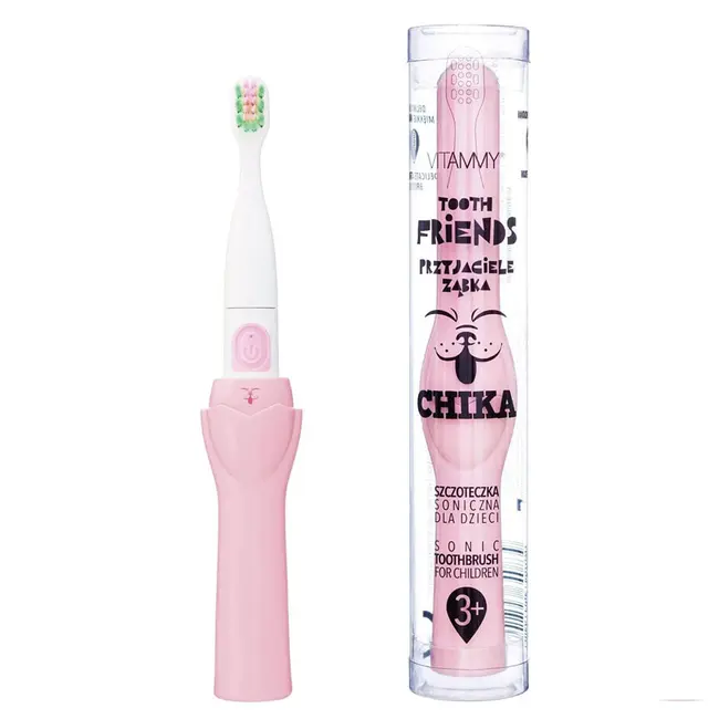 Periuta de dinti electrica Vitammy Tooth Friends, pentru copii 3+, animatie Chika, tehnologie IPX6, 26.000 vibratii pe minut, 2 moduri de periaj, Roz BITvitammychika