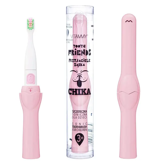 Periuta de dinti electrica Vitammy Tooth Friends, pentru copii 3+, animatie Chika, tehnologie IPX6, 26.000 vibratii pe minut, 2 moduri de periaj, Roz BITvitammychika