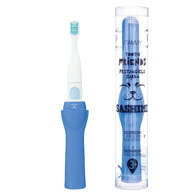 Periuta de dinti electrica Vitammy Tooth Friends, pentru copii 3+, animatie Sashimi, tehnologie IPX6, 26.000 vibratii pe minut, 2 moduri de periaj, Bleumarin BITvitammysashimi