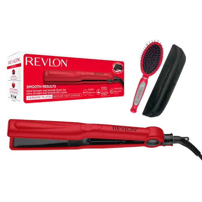 Placa de indreptat parul Revlon Smooth Results RVST2176GPE, temperatura pana la 200 grade, husa si perie de par Revlon cadou BITRVST2176GPE