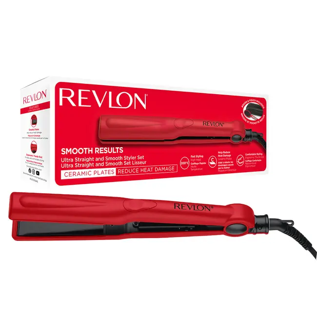 Placa de indreptat parul Revlon Smooth Results RVST2176GPE, temperatura pana la 200 grade, husa si perie de par Revlon cadou BITRVST2176GPE