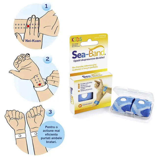 Set 2 bratari de presopunctura Sea-Band, contra starii de greata si raului de masina, pentru copii, Albastru BITseabandcopiialbastru