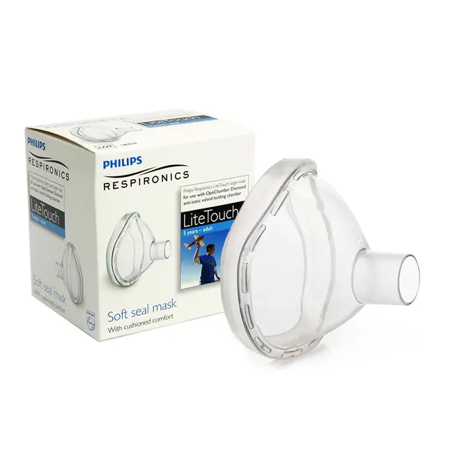 Set Camera de inhalare si Masca large 5 ani - adulti LiteTouch Philips Respironics BITsetoptichamberL