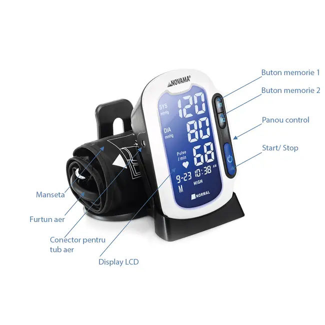 Tensiometru electronic de brat Novama Pro, masurare in timpul umflarii mansetei, 2 moduri de masurare, 180 rezultate, detectarea fibrilatiei atriale, manseta universala 22 - 42 cm, suport BITNovamaPro