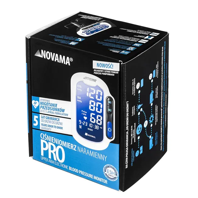Tensiometru electronic de brat Novama Pro, masurare in timpul umflarii mansetei, 2 moduri de masurare, 180 rezultate, detectarea fibrilatiei atriale, manseta universala 22 - 42 cm, suport BITNovamaPro