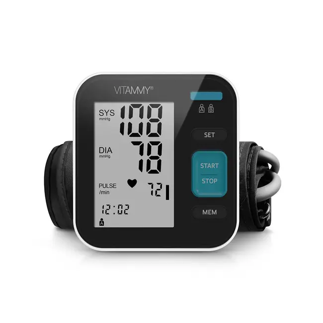 Tensiometru electronic de brat VITAMMY Next 5 Basic, mufa USB, detectare aritmie, detectie miscarea corpului, manseta 22-40 cm, Negru Alb BITnext5basic