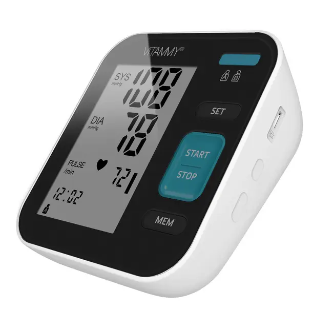 Tensiometru electronic de brat VITAMMY Next 5 Basic, mufa USB, detectare aritmie, detectie miscarea corpului, manseta 22-40 cm, Negru Alb BITnext5basic