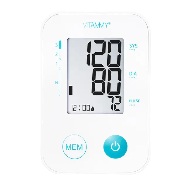 Tensiometru electronic de brat VITAMMY Next Basic, mufa USB, masurare in timpul umflarii mansetei, detectare aritmie, detectie miscarea corpului, memorare 2 utilizatori, manseta 22-40 cm, Alb BITVitammynextbasic