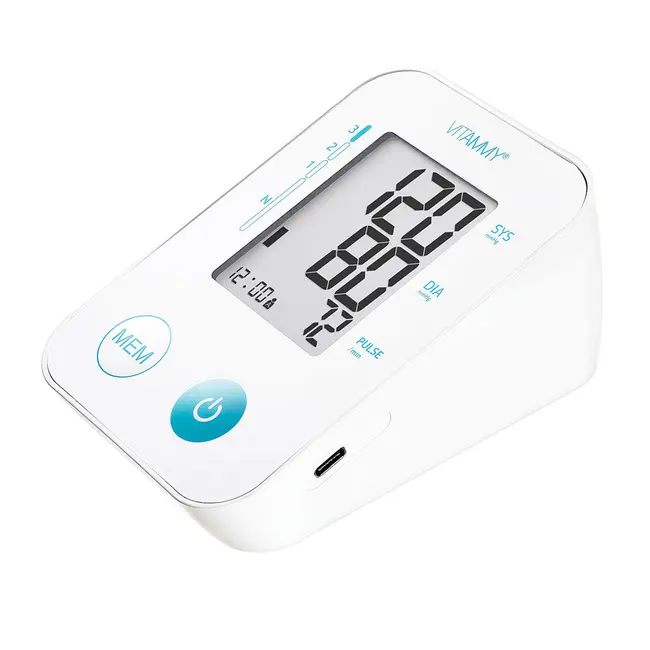 Tensiometru electronic de brat Vitammy Next Basic Power C, alimentator inclus, masurare in timpul umflarii mansetei, memorare 2 utilizatori, husa de protectie, manseta 22-40 cm, Alb BITNextBasicPowerC