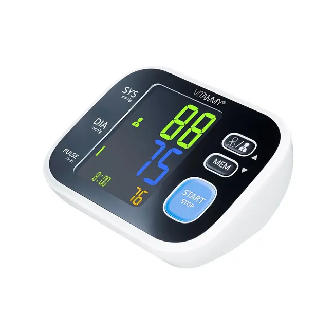 Tensiometru electronic de brat Vitammy Smart 8, masurare in timpul umflarii mansetei, detectare aritmie, afisaj color, memorare 2 utilizatori x 60 rezultate, manseta 22 - 42 cm, Negru BITvitammysmart8