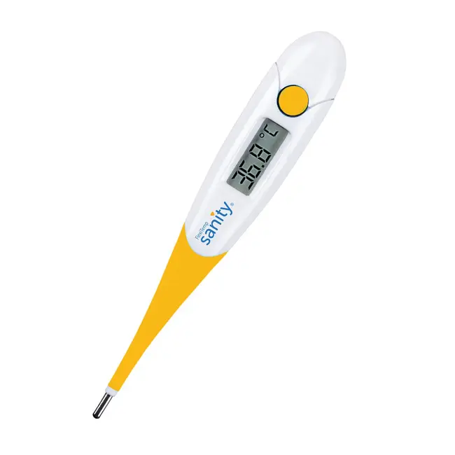 Termometru digital Sanity Flexi Temp, semnal sonor, ecran LCD, oprire automata, Alb  Galben BITSanityFlexiTemp